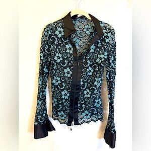 Cache Elegant Black and Blue Lace Top